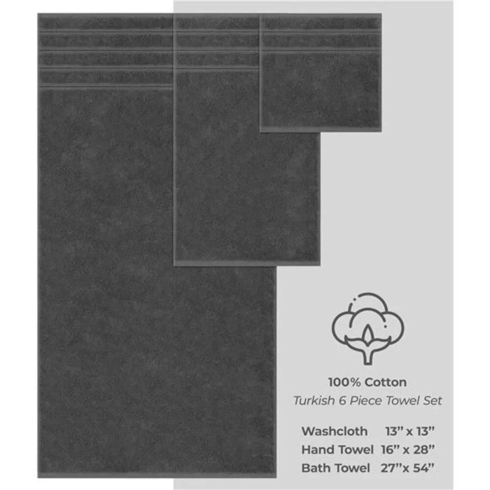 New Luxury 6 Piece Towel Set, 2 Bath Towels 2 Hand Towel 2